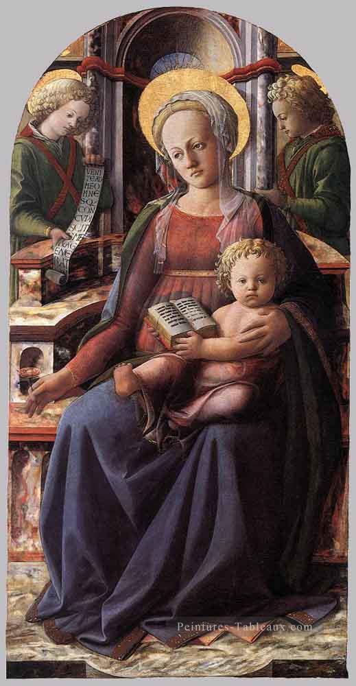 Vierge à l’Enfant trônant avec deux anges Renaissance Filippo Lippi Peintures à l'huile